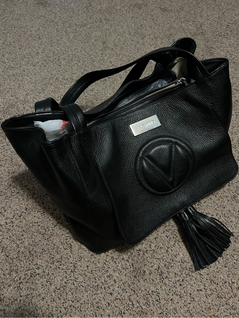 Valentino Ollie Pebbled Leather Tassel Tote Bag